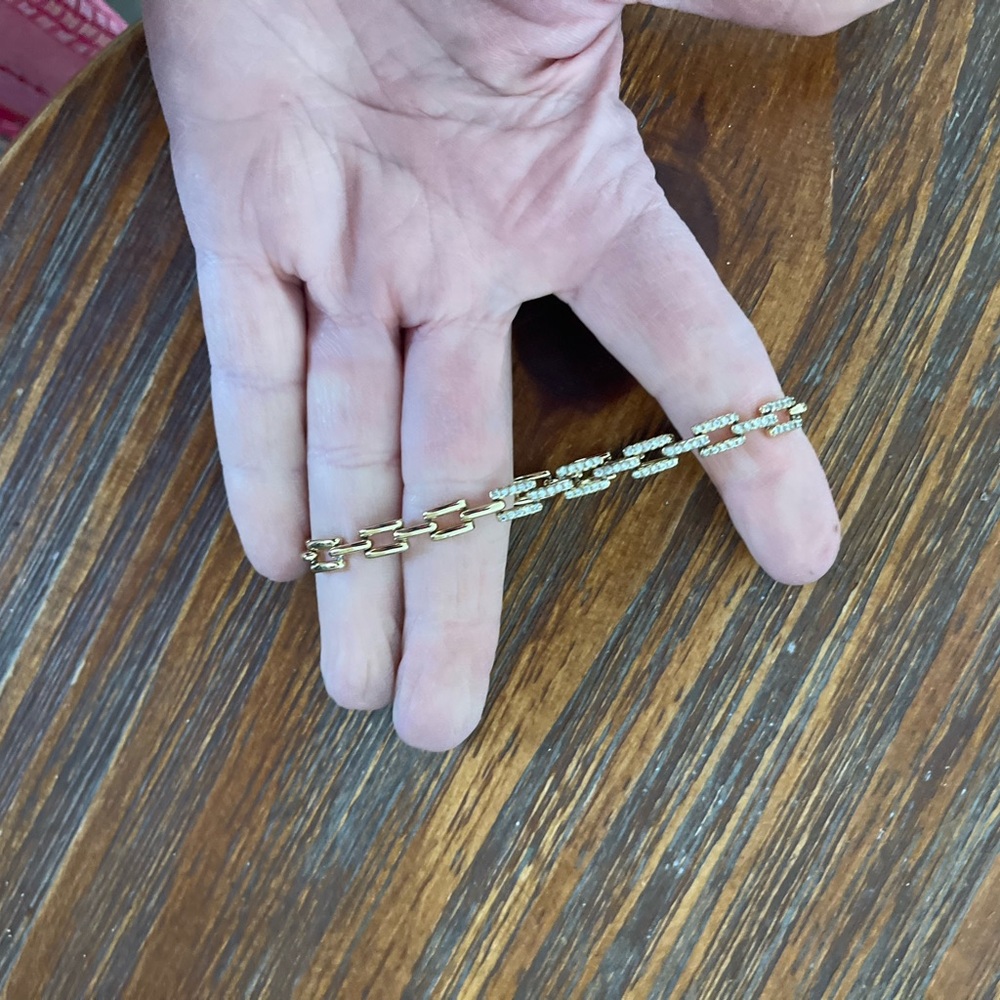 Gold Link Bracelet with Pave Accents